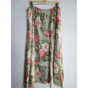 NWT Jones NY Signature Green Floral 100% Silk A-Line Stretch Waist Skirt size 3X